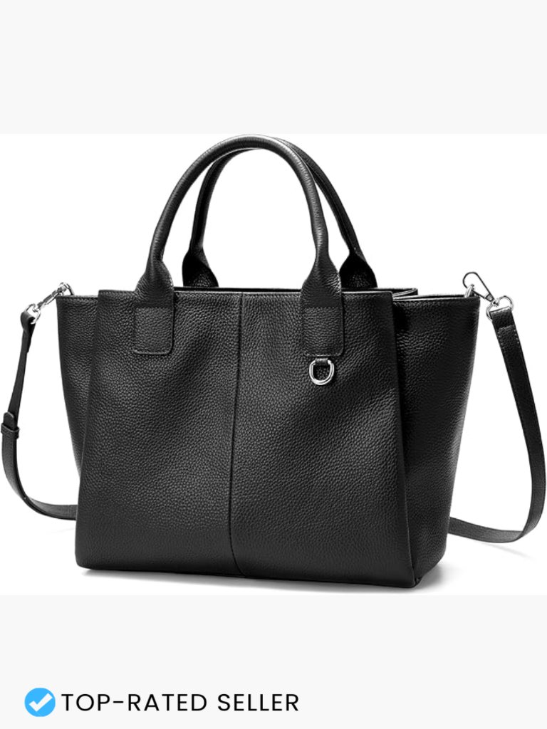 Genuine Leather Satchel Purse Triple Pocket Medium Top Handle Crossbody